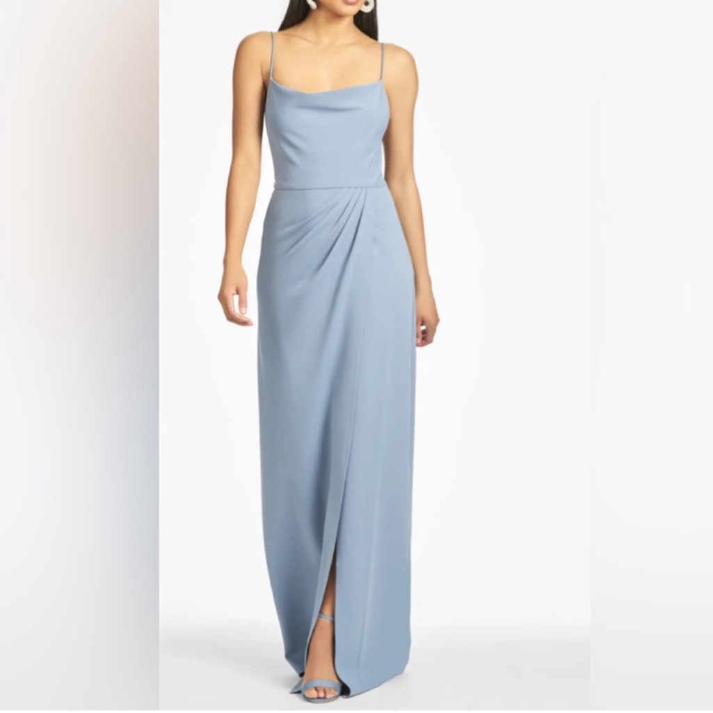 Sachin & Babi Paulina Slate Blue Bridesmaids 4-Way Stretch Crepe Gown - Reemoly